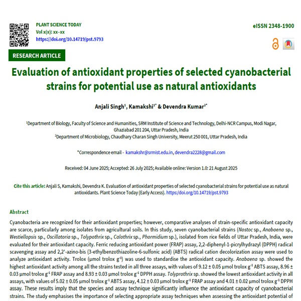 Evaluation of antioxidant properties of selected cyanobacterial strains ...